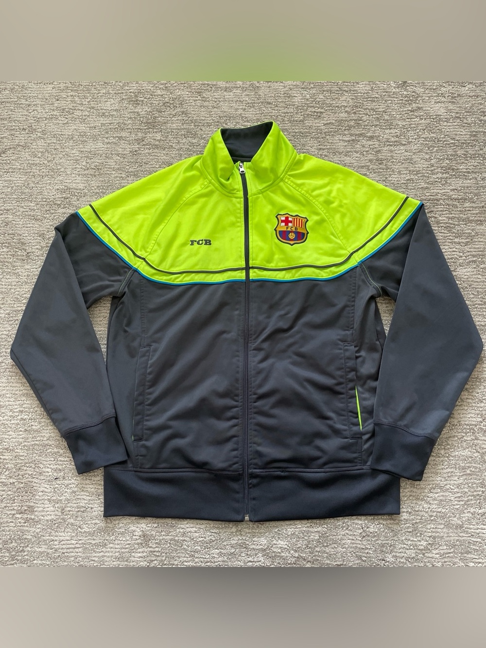 FC Barcelona Full Zip Track Jacket Neon Gray Colorblock Men’s Size Medium Soccer